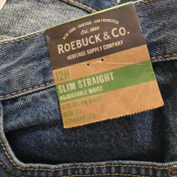 Roebuck & Co Slim Straight Leg Blue Denim Jean Adjustable Waist  Boy Sz 12 Husky - Picture 8 of 9